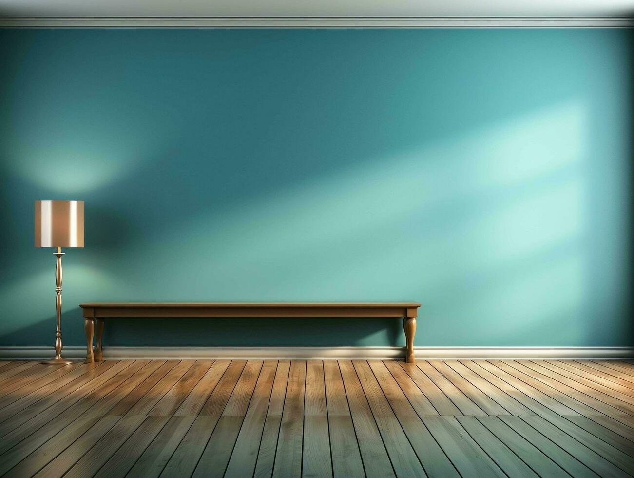 Empty blue room with wood floor and window AI Generative photo