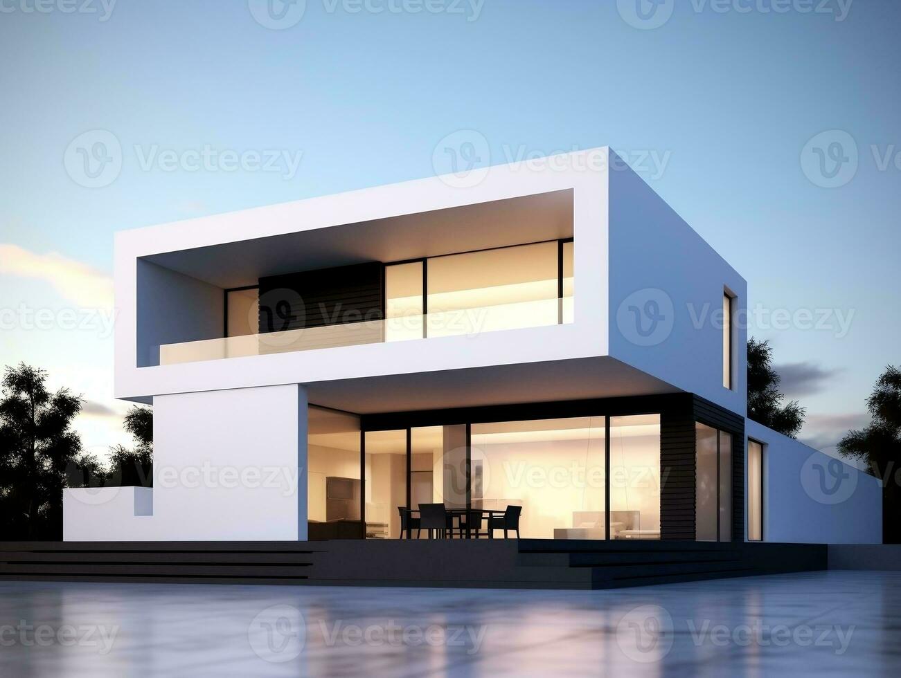 Modern and sleek beautiful 3D rendering of a white house exterior design AI Generative photo