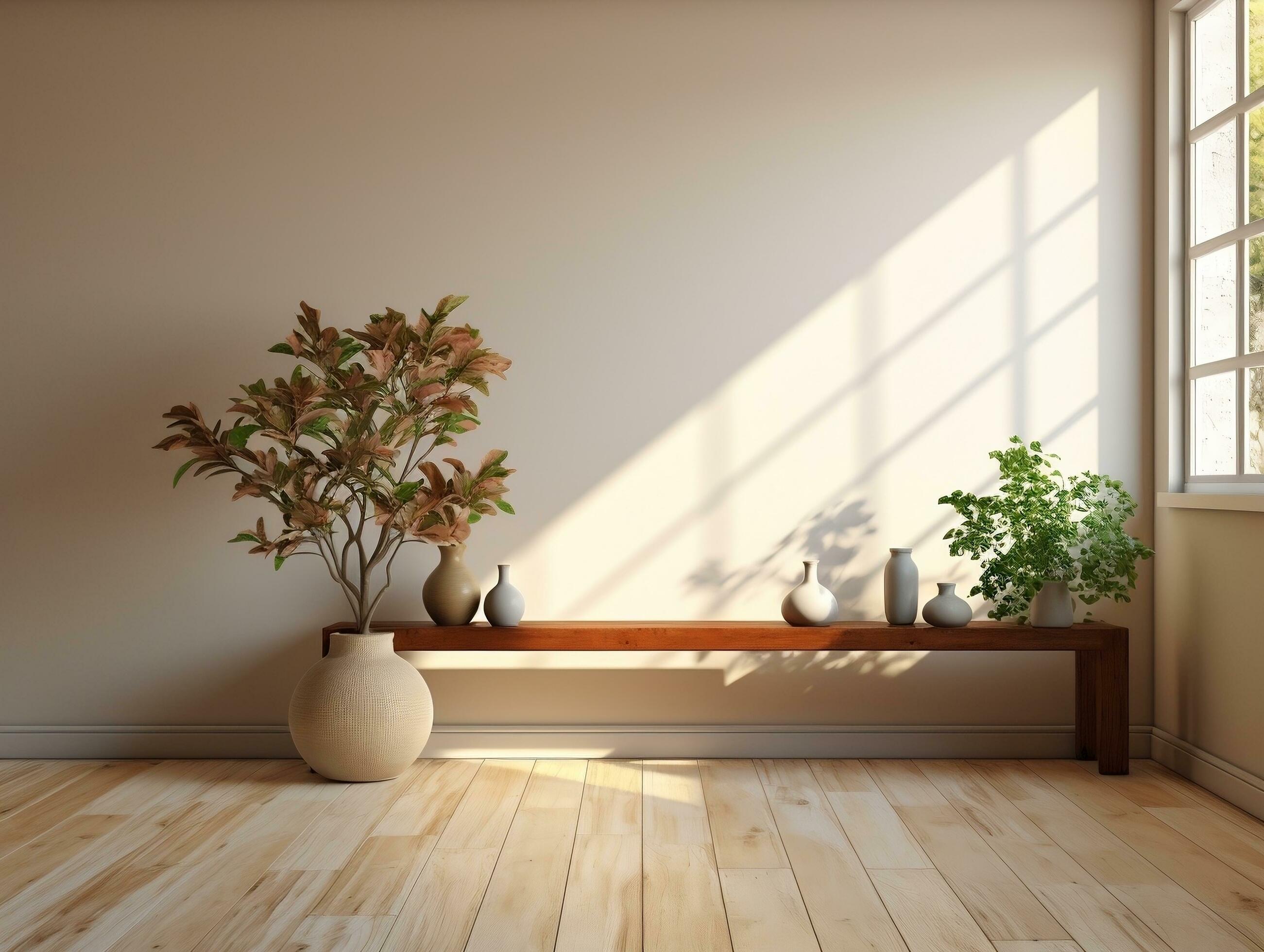 White walls empty room with plants and windows AI Generative 34335933 ...