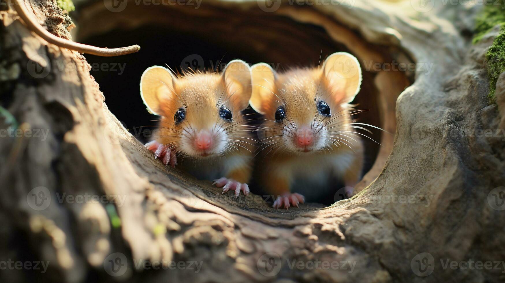photo of heart-melting two Dormouses with an emphasis on expression of love. Generative AI