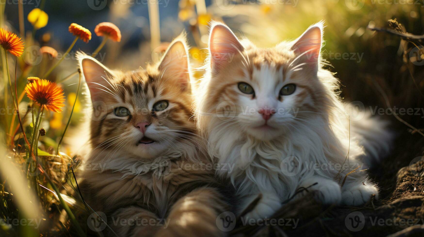 photo of heart-melting two Cats with an emphasis on expression of love. Generative AI