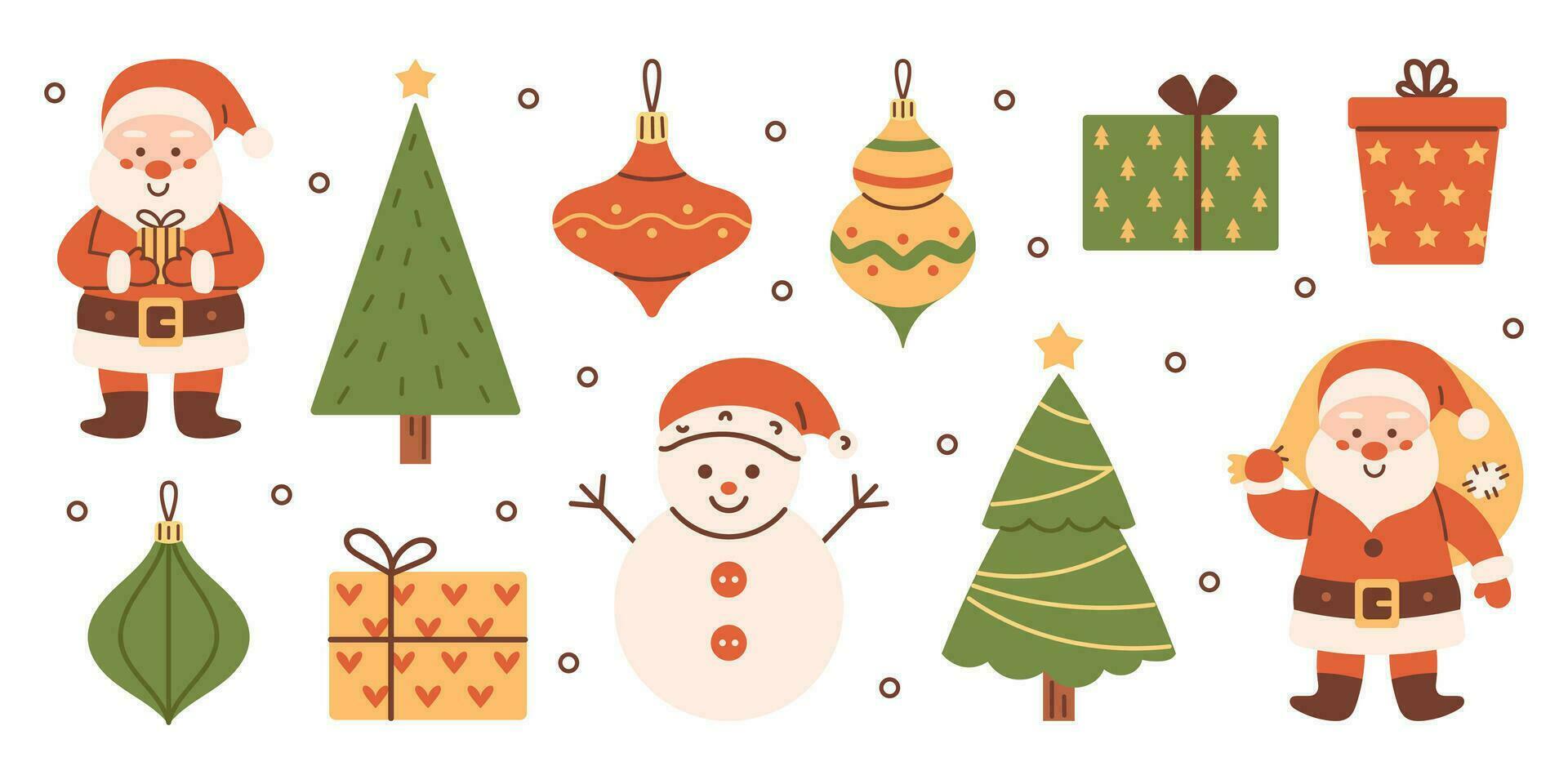 vector Navidad conjunto con Papa Noel noel, regalo cajas, muñeco de nieve, Navidad árbol y adornos nuevo año y Navidad recopilación. invierno gracioso ilustración en plano diseño.