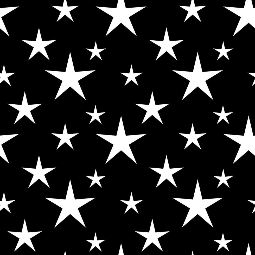Vector seamless pattern of sparkle stars. Abstract print. Seamless pattern with white stars on black background. Abstract shine wrapping or textile design. Holiday and celebration.