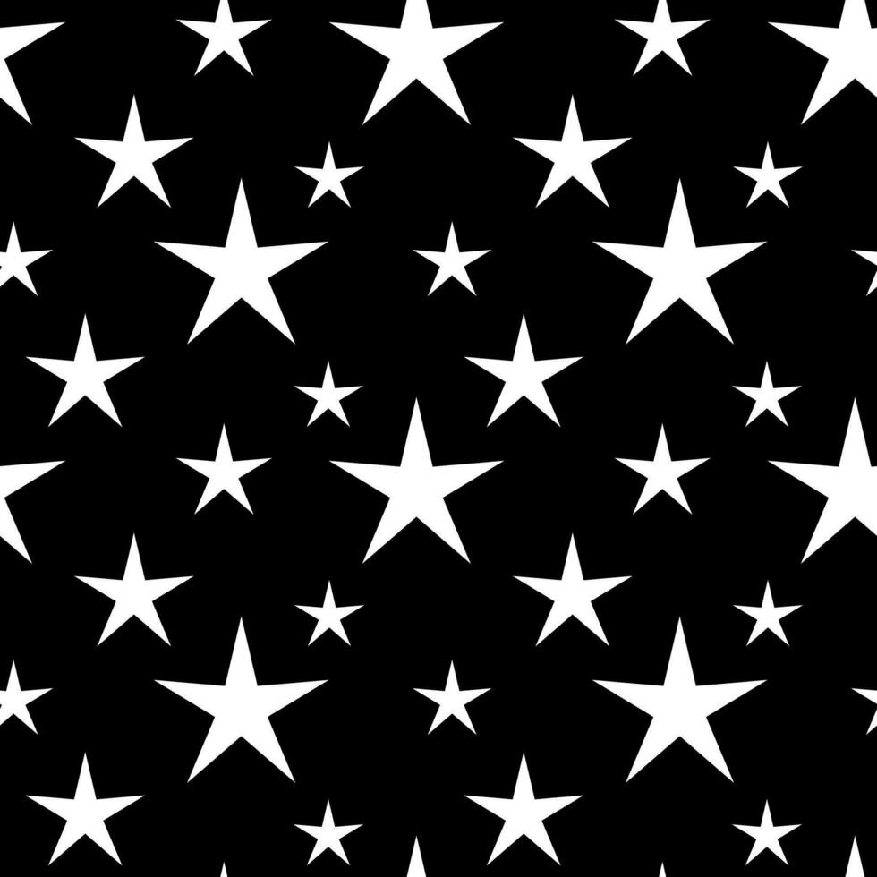 Vector seamless pattern of sparkle stars. Abstract print. Seamless pattern with white stars on black background. Abstract shine wrapping or textile design. Holiday and celebration.