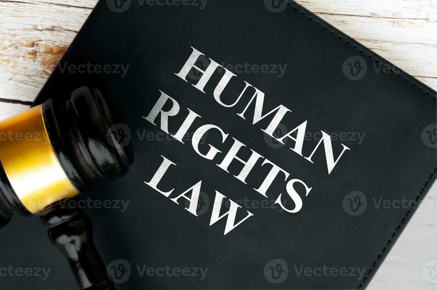 Top view of Human Rights Law book with gavel background. Law concept photo