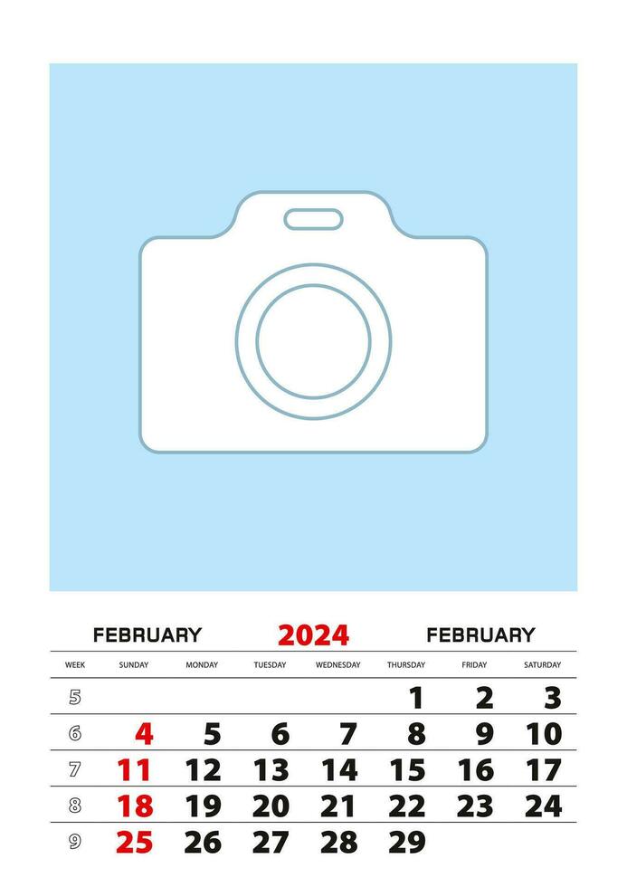 febrero 2024 calendario planificador a3 Talla con sitio para tu foto. vector