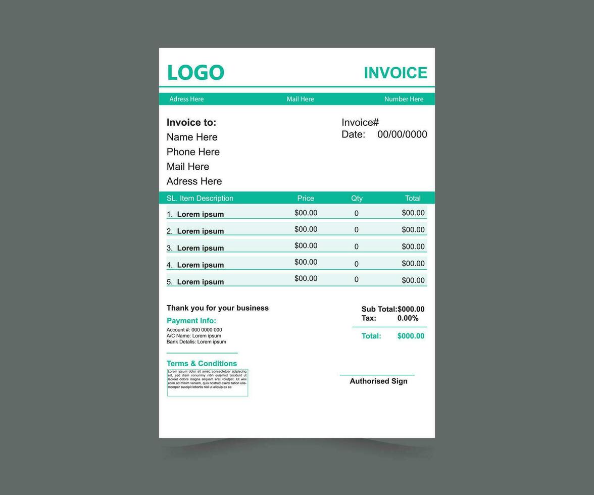 Vector invoice template design for your business