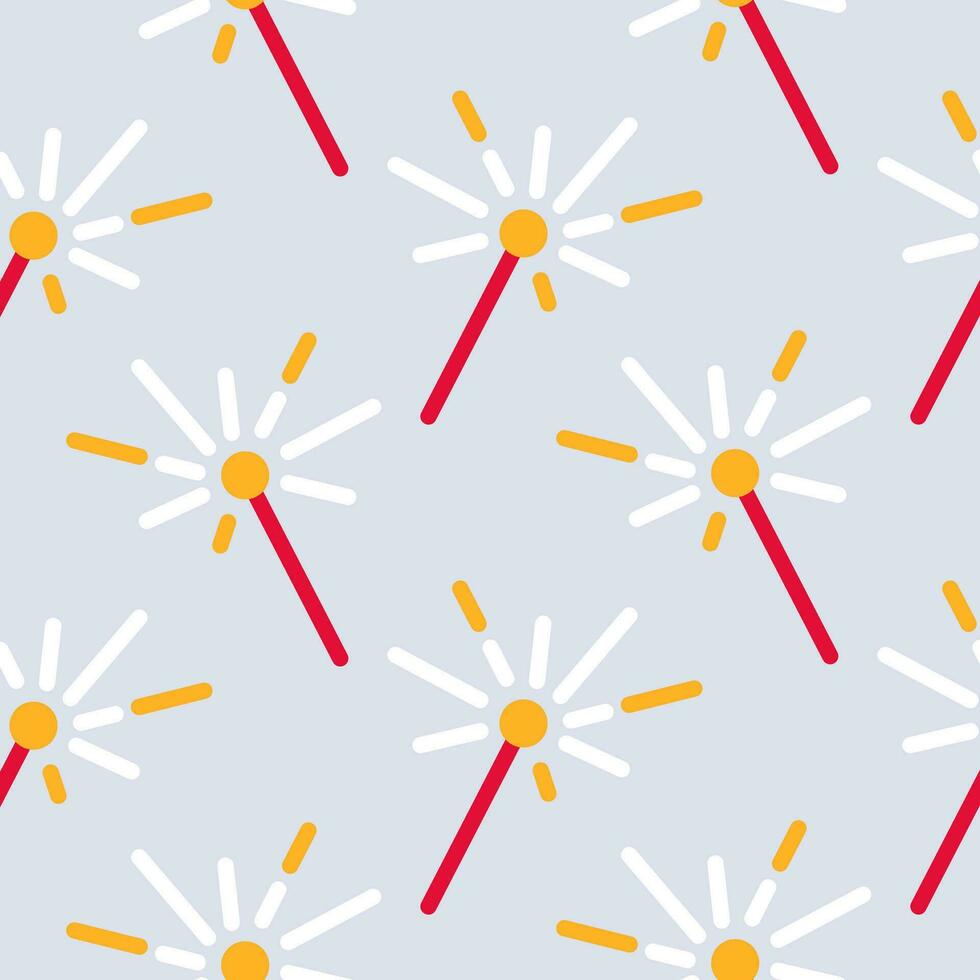 Sparkler celebration seamless pattern. Christmas, New Year, holidays pattern for fabric, paper, decoration. Flat style. vector