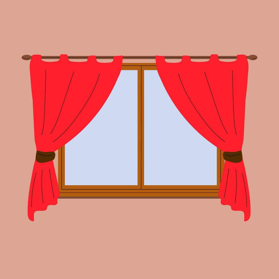 Window and curtains in the room. House window. Vector flat illustration