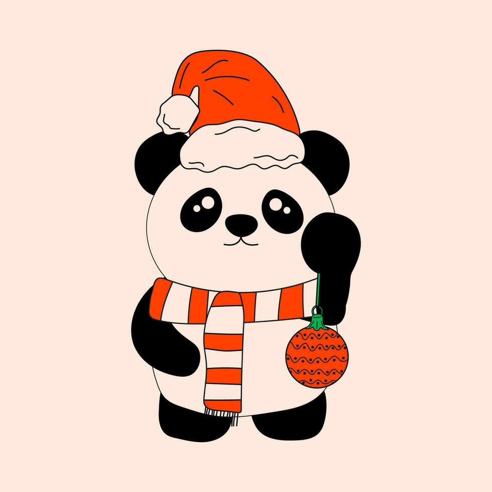 panda con decoración Navidad. ilustración de el kawaii vector. vector