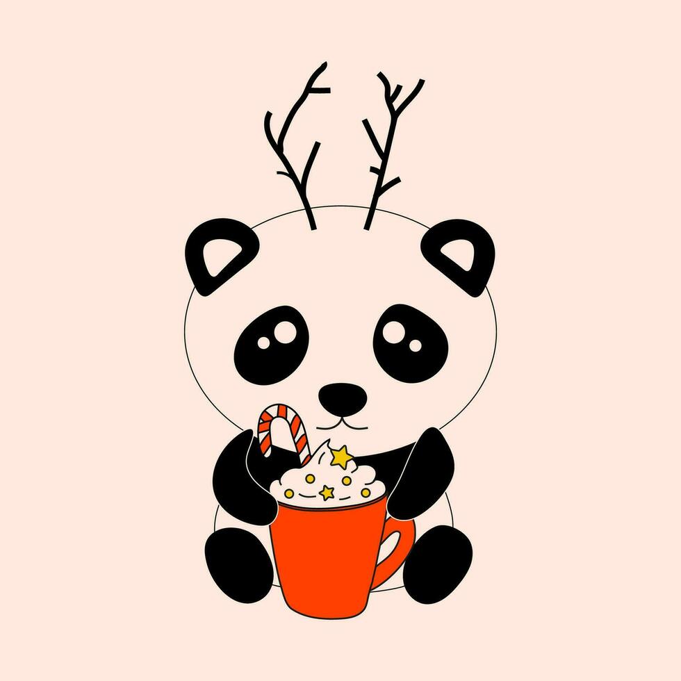 panda con decoración Navidad. ilustración de el kawaii vector. vector