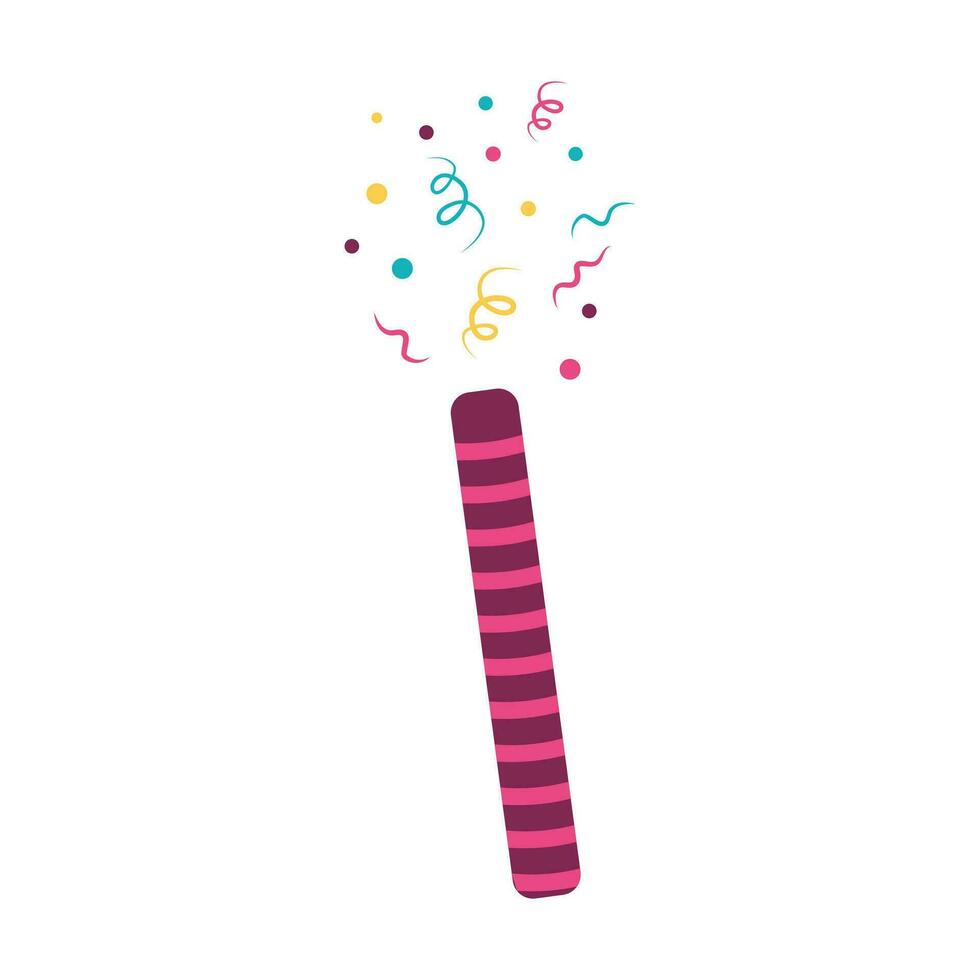 Confetti firecracker. Cute party popper. Vector illustration isolated on white background.