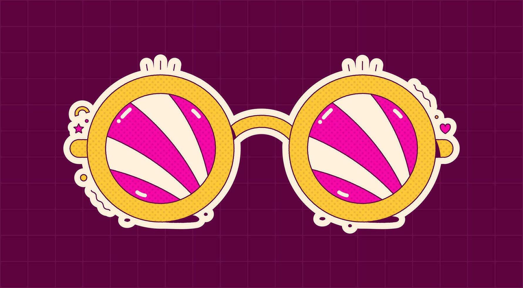 Groovy halftone sunglasses. Bright psychedelic sticker. vector