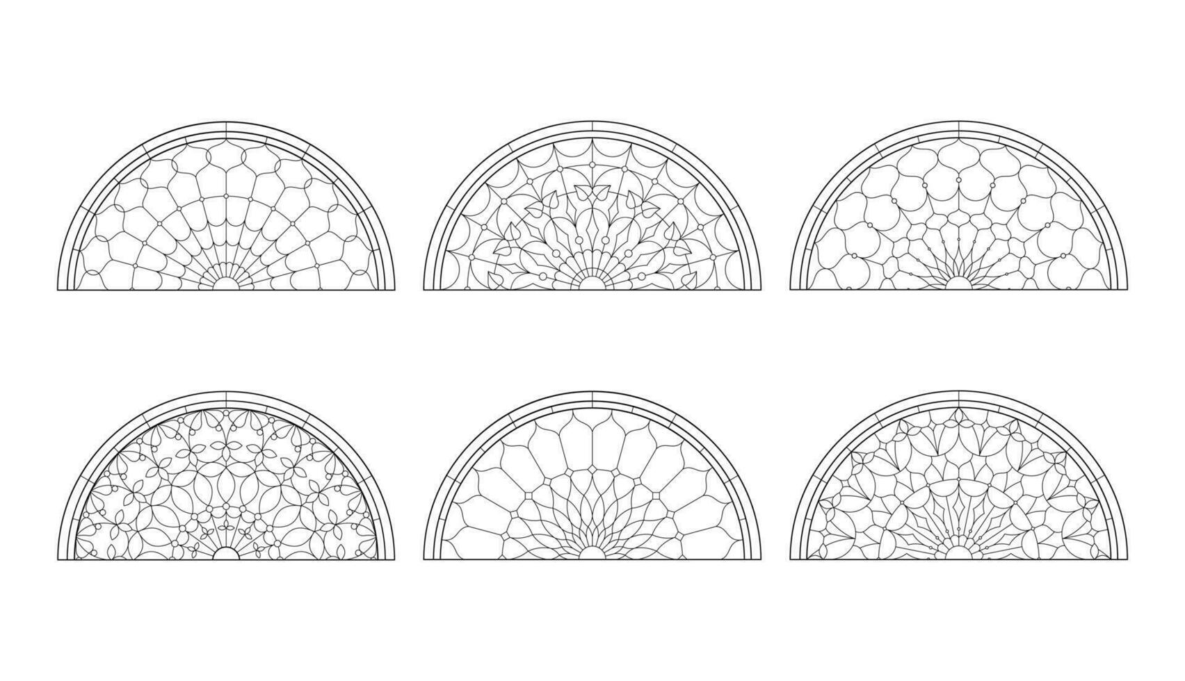 Glass church windows. Catholic black and white semicircles. vector