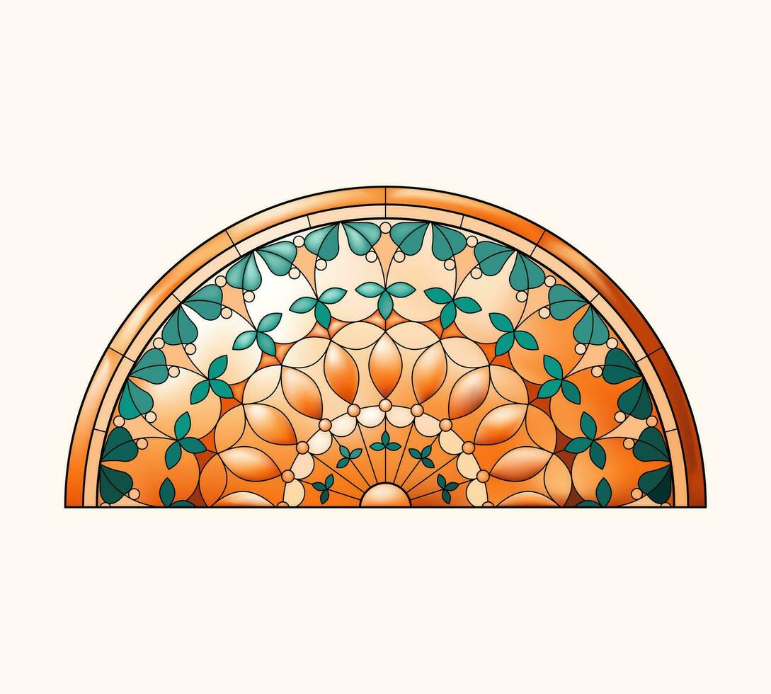 Stained Church glass hemicycle window. vector