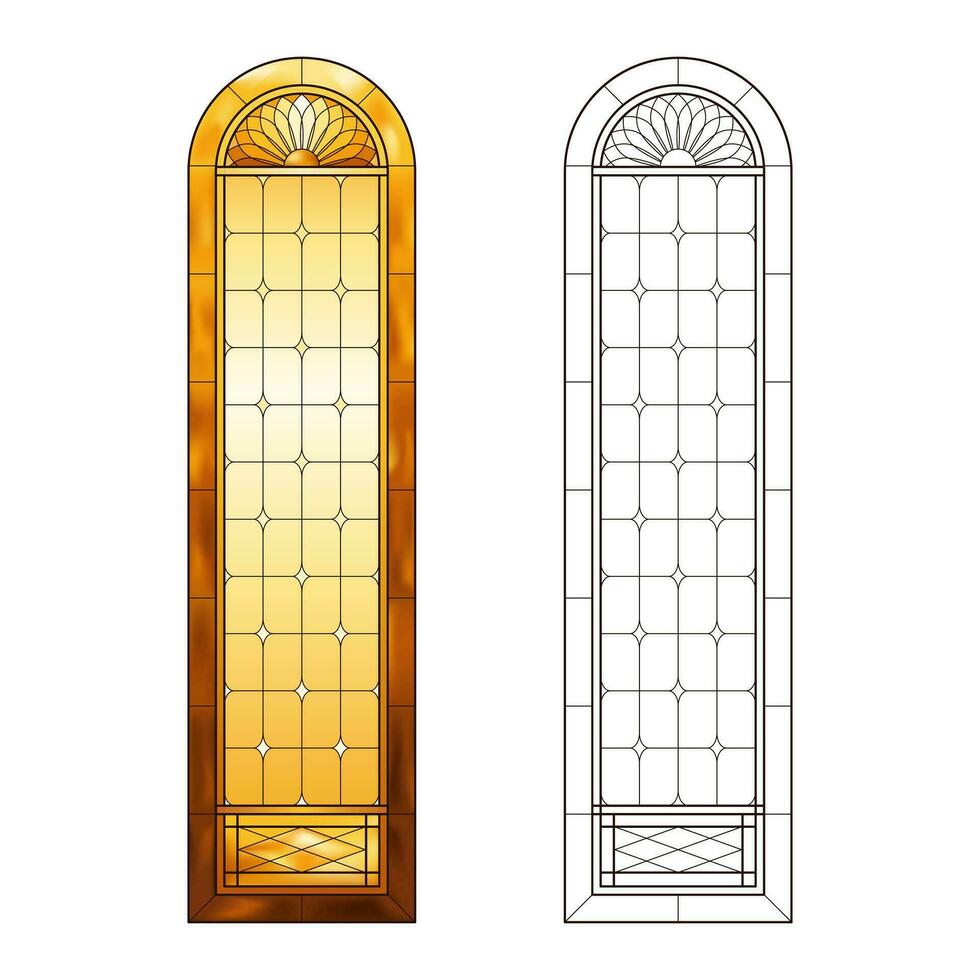 Worksheet with Stained Church glass in yellow gradient colors. vector