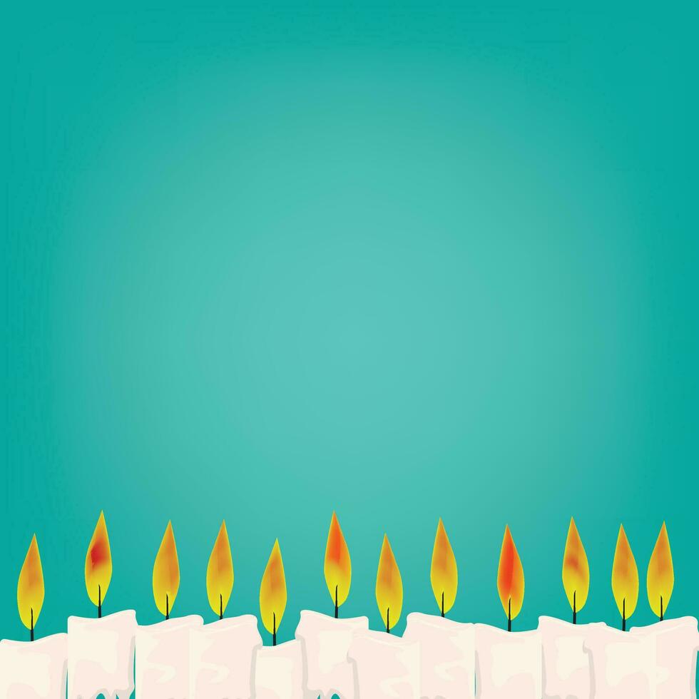Half melted glowing candle on green background. Christmas banner template vector