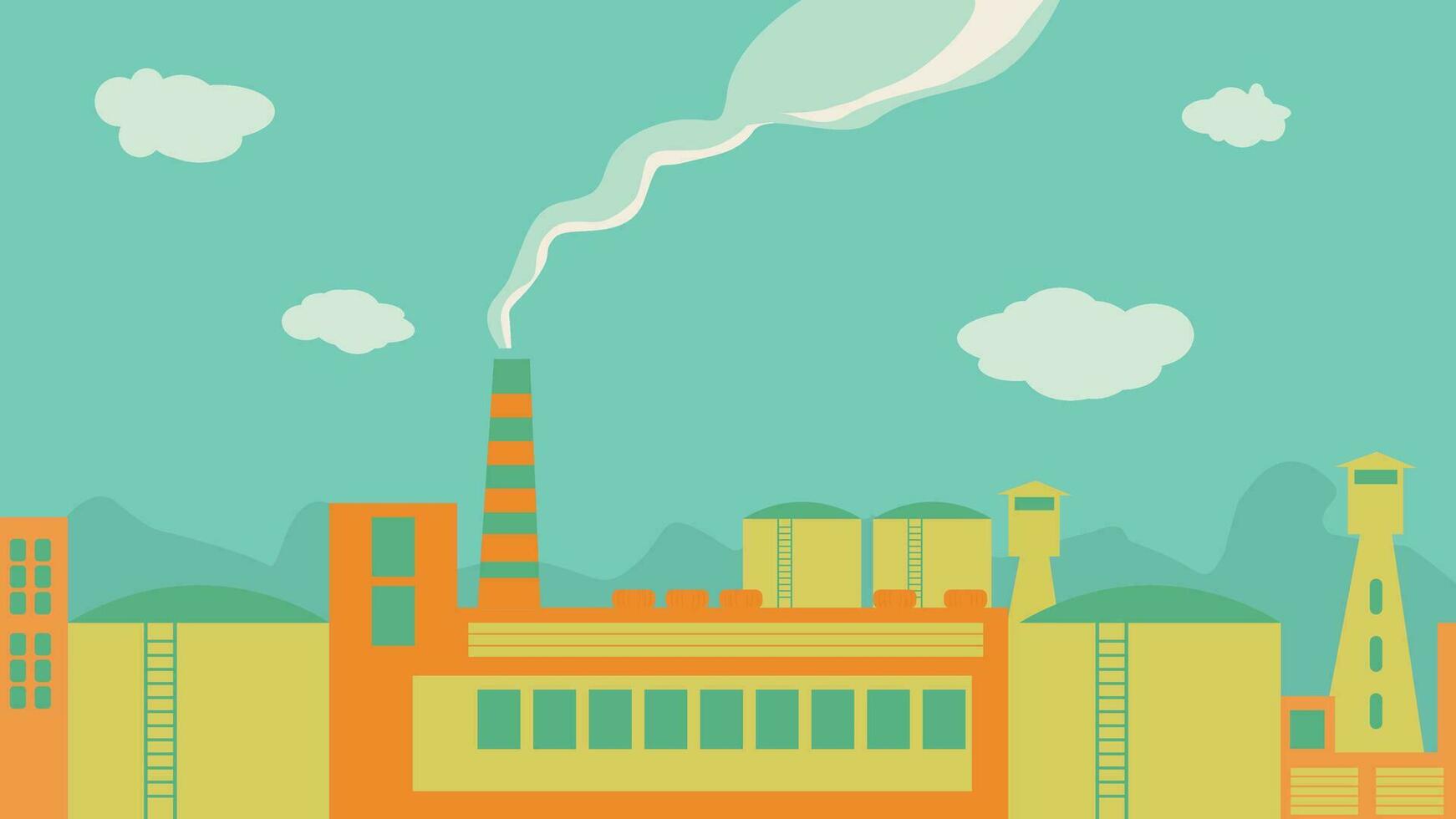 factory scene illustration with smoke pollution vector