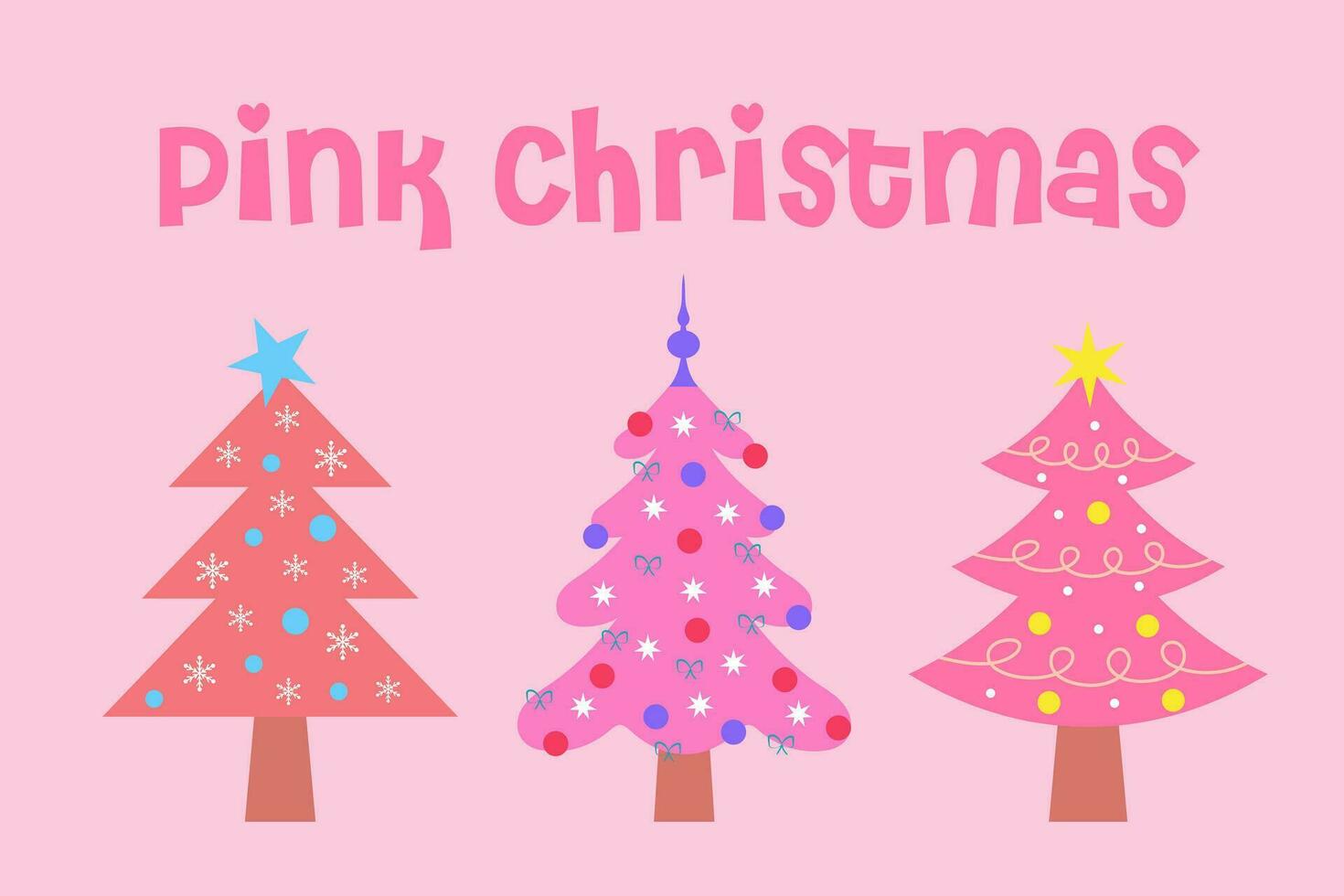 Pink christmas trees poster. Pink Christmas text. Festive Xmas design. vector