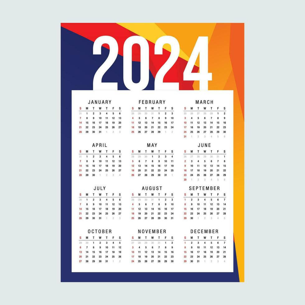 2024 Calendar Editable Vector