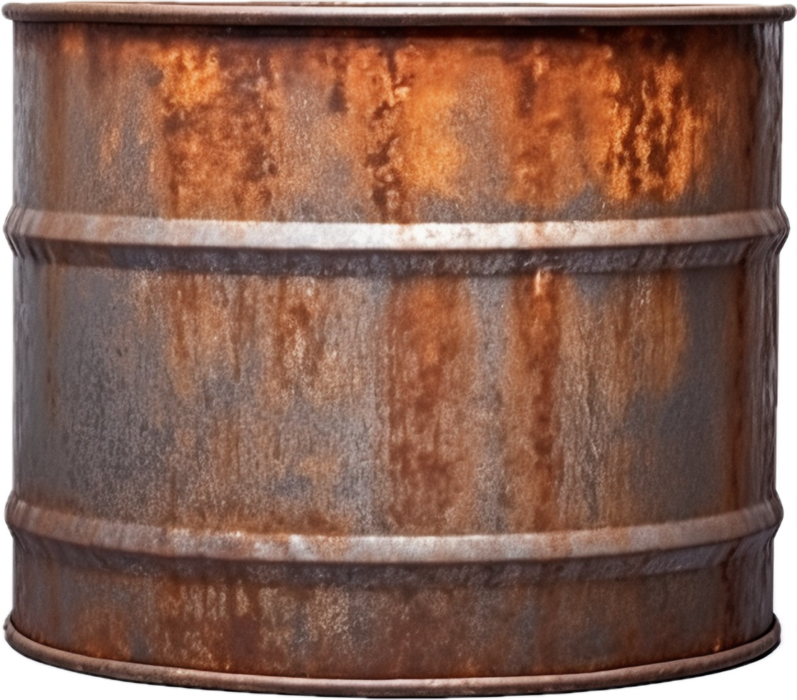 Rusty old metal barrel png with AI generated.