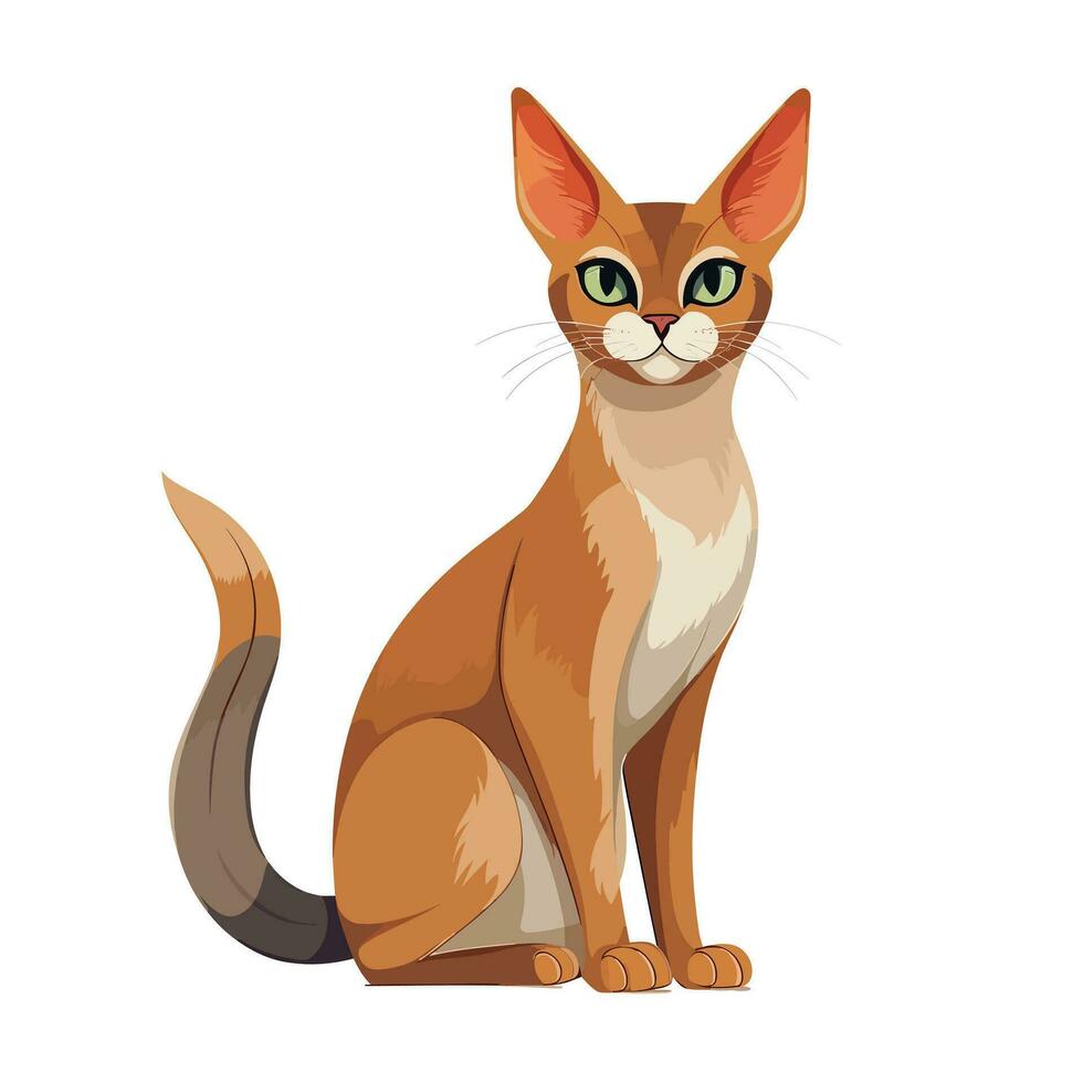 Seated Ginger Cat with Green Eyes and Grey-Tipped Tail vector