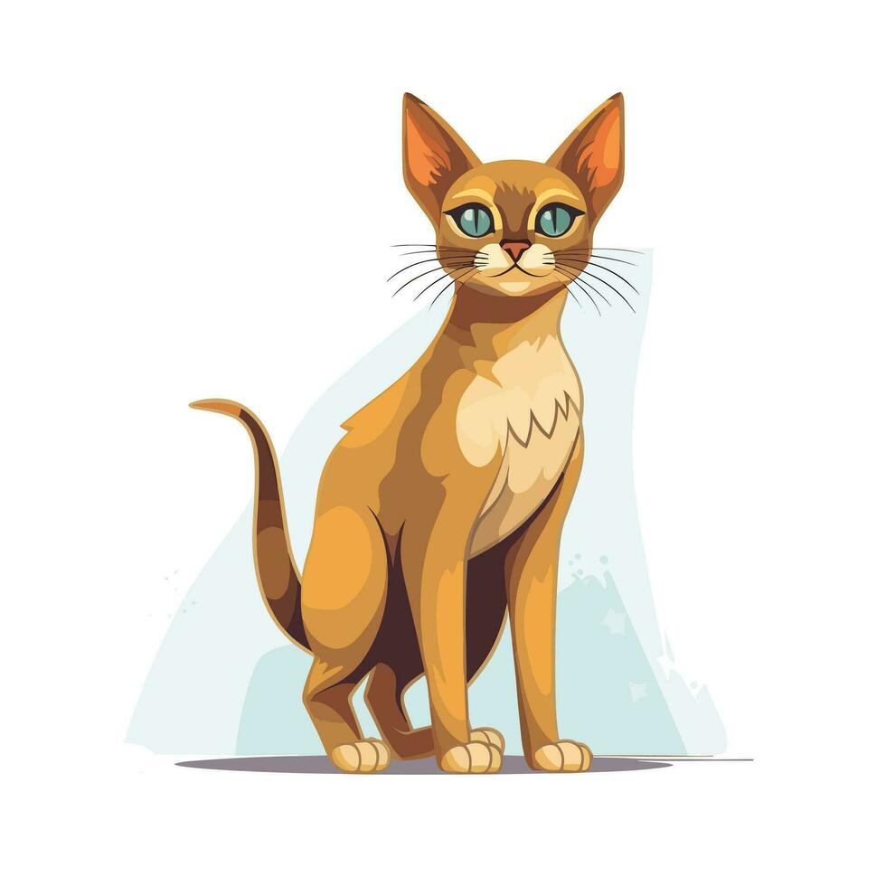 Attentive Tawny Brown Cat Illustration with Green Eyes vector