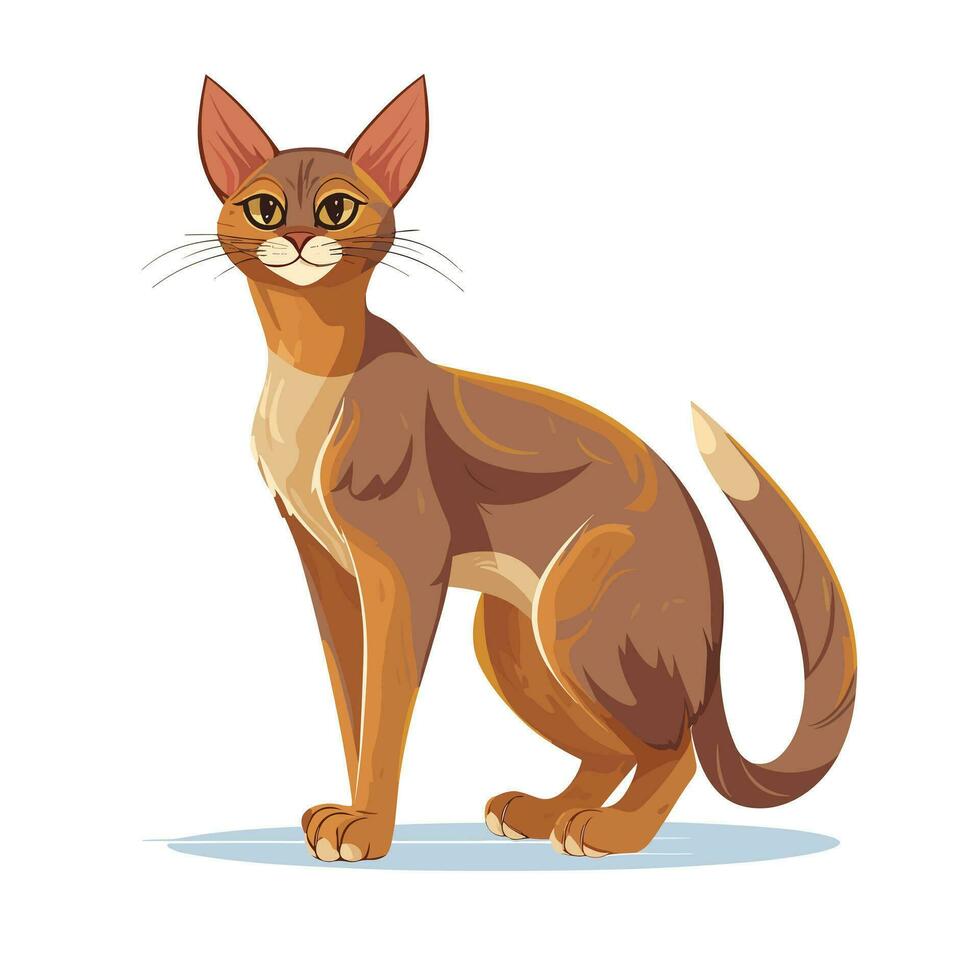 Brown Cat Illustration with Large Ears and Striped Tail vector