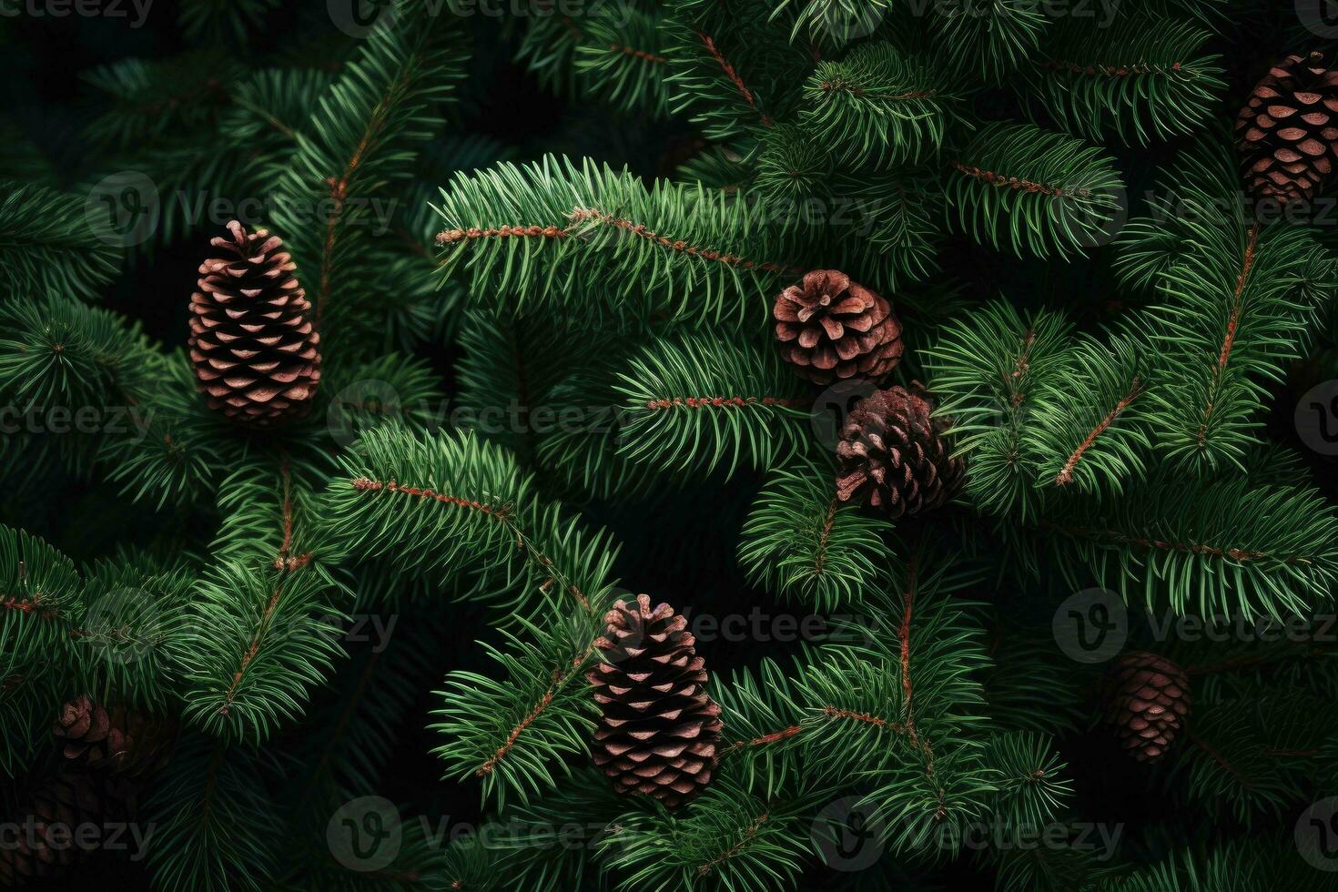 Christmas branch with spruce cones. Evergreen tree branch. Generative AI photo