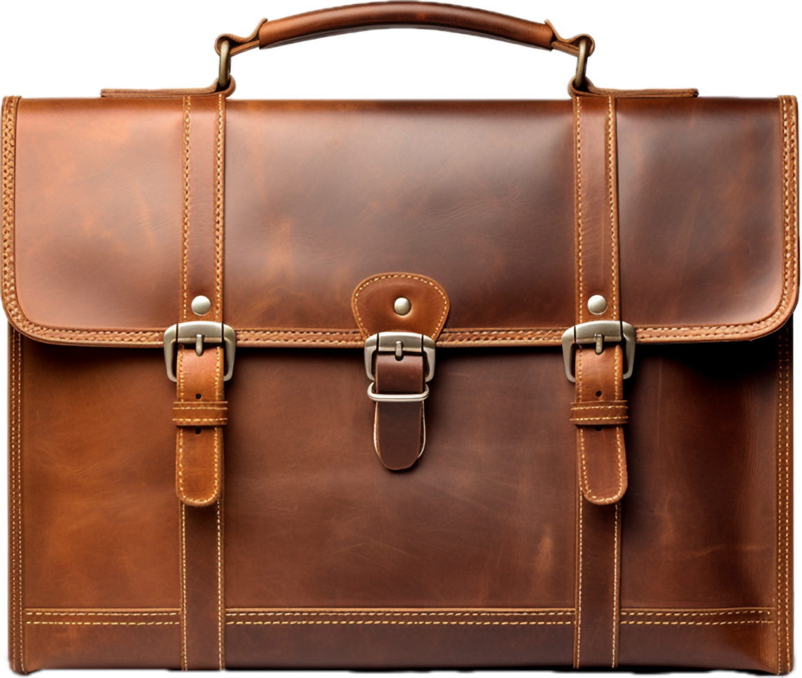 Vintage brown leather briefcase png with AI generated. 34338905 PNG