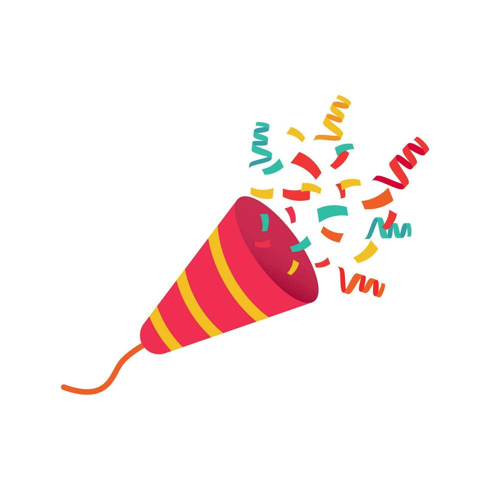 Party Popper colored holiday crackers and confetti. Celebration of fun parties. Vector illustration in flat cartoon style