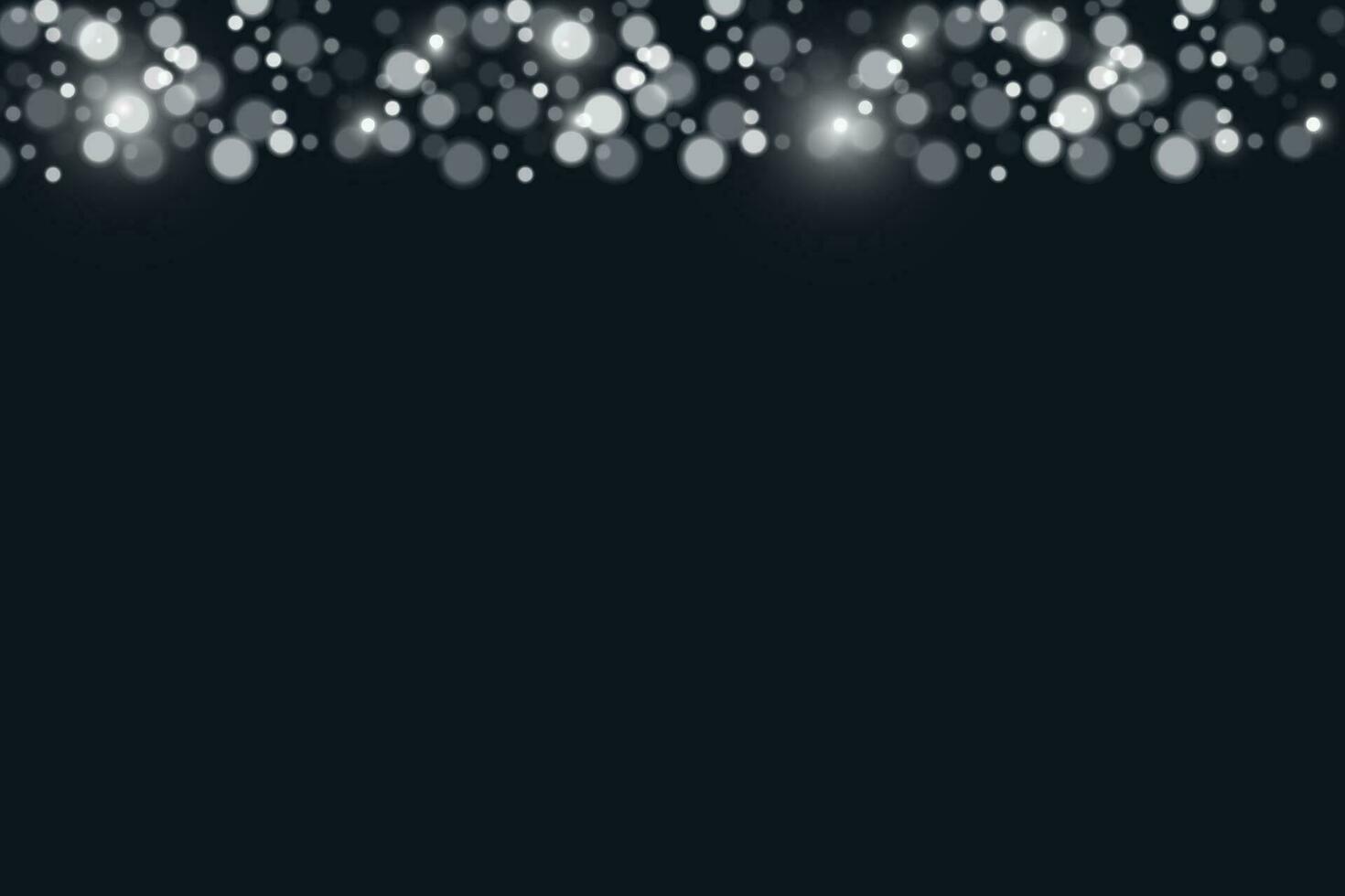 Bokeh sparkles on a dark blue background. Shiny blurred lights Christmas background template. Vector banner
