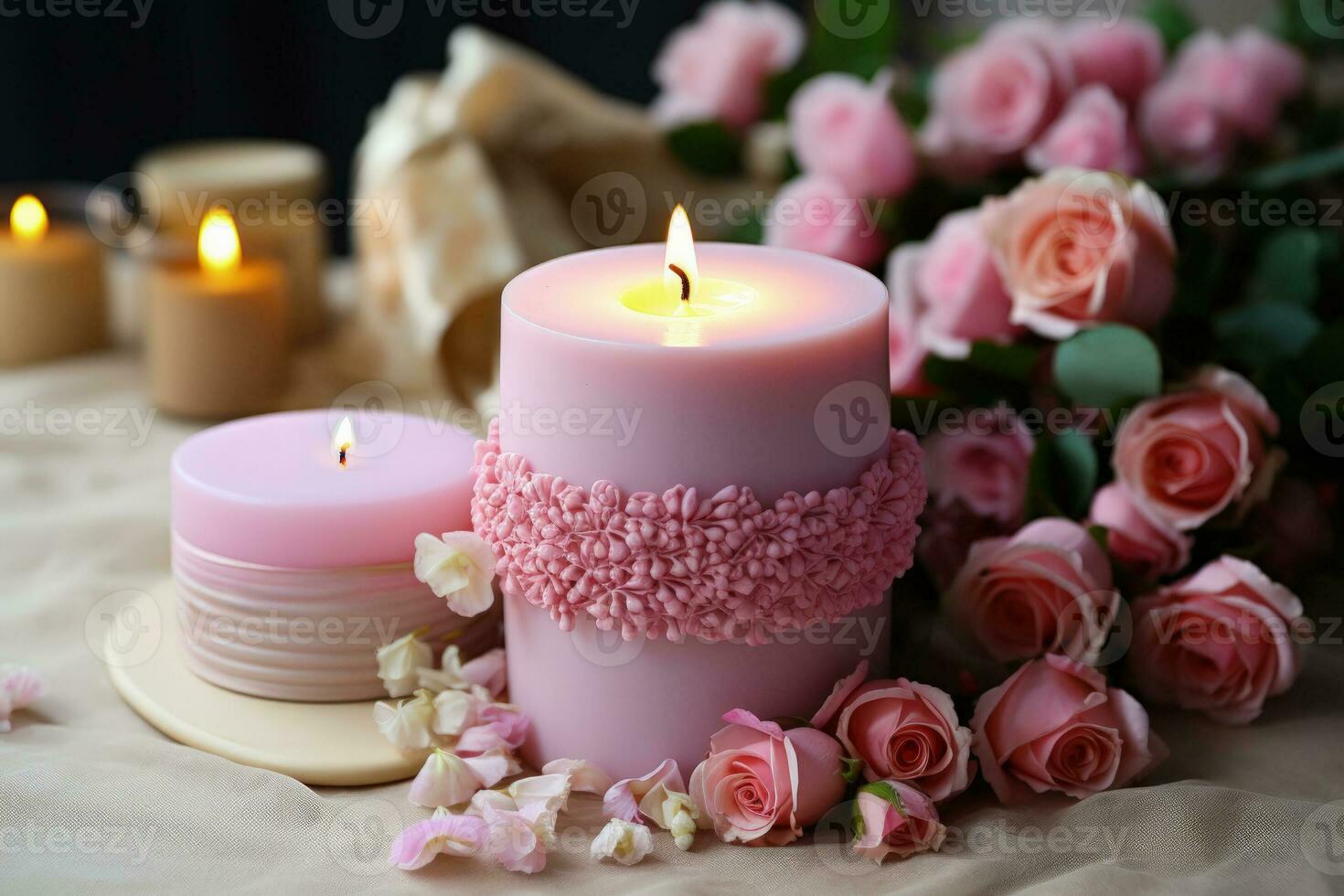 elaboración madres día velas con oferta amor y decorativo flores foto