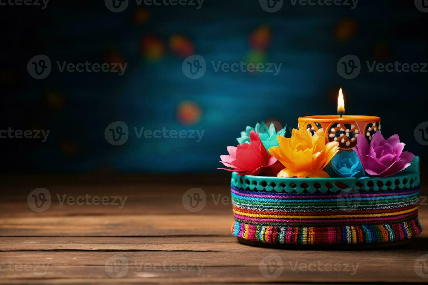 Cinco de Mayo themed candle and centerpiece crafts background with empty space for text photo