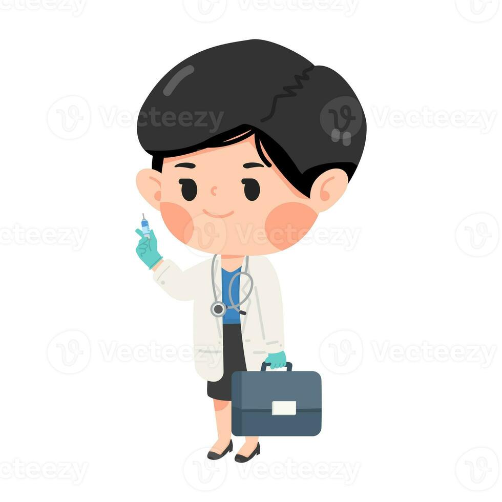 woman doctor holding syringe cartoon photo