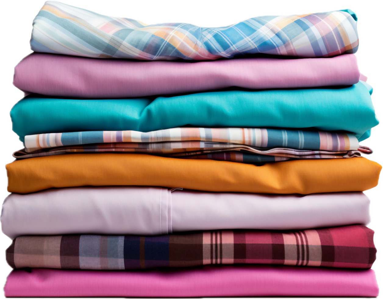 Stack of colorful folded shirts png with AI generated.