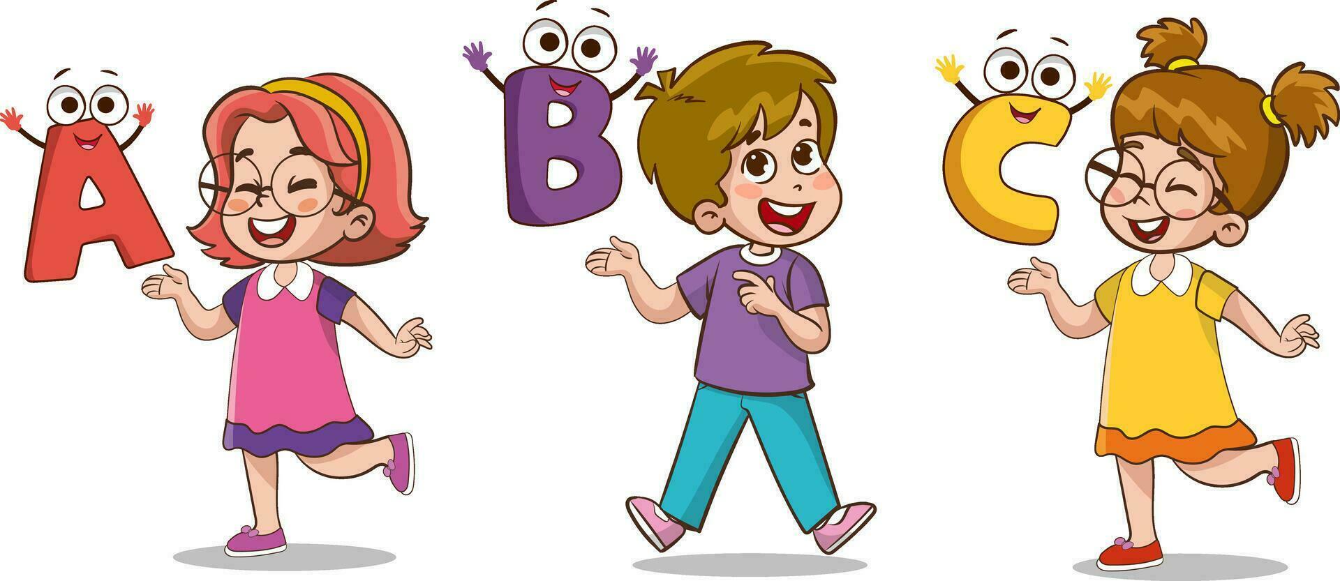 Education Concept and literacy learning vector illustration with Cartoon Characters.alphabet learning.