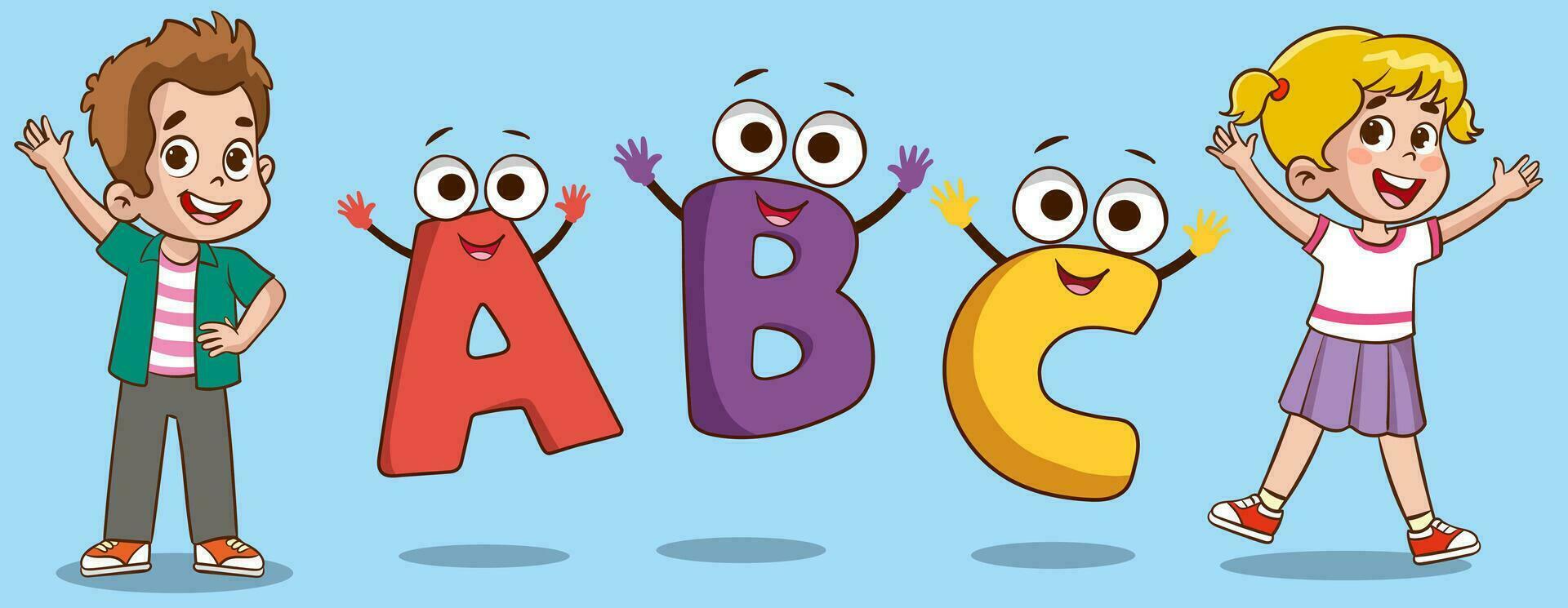 Education Concept and literacy learning vector illustration with Cartoon Characters.alphabet learning.