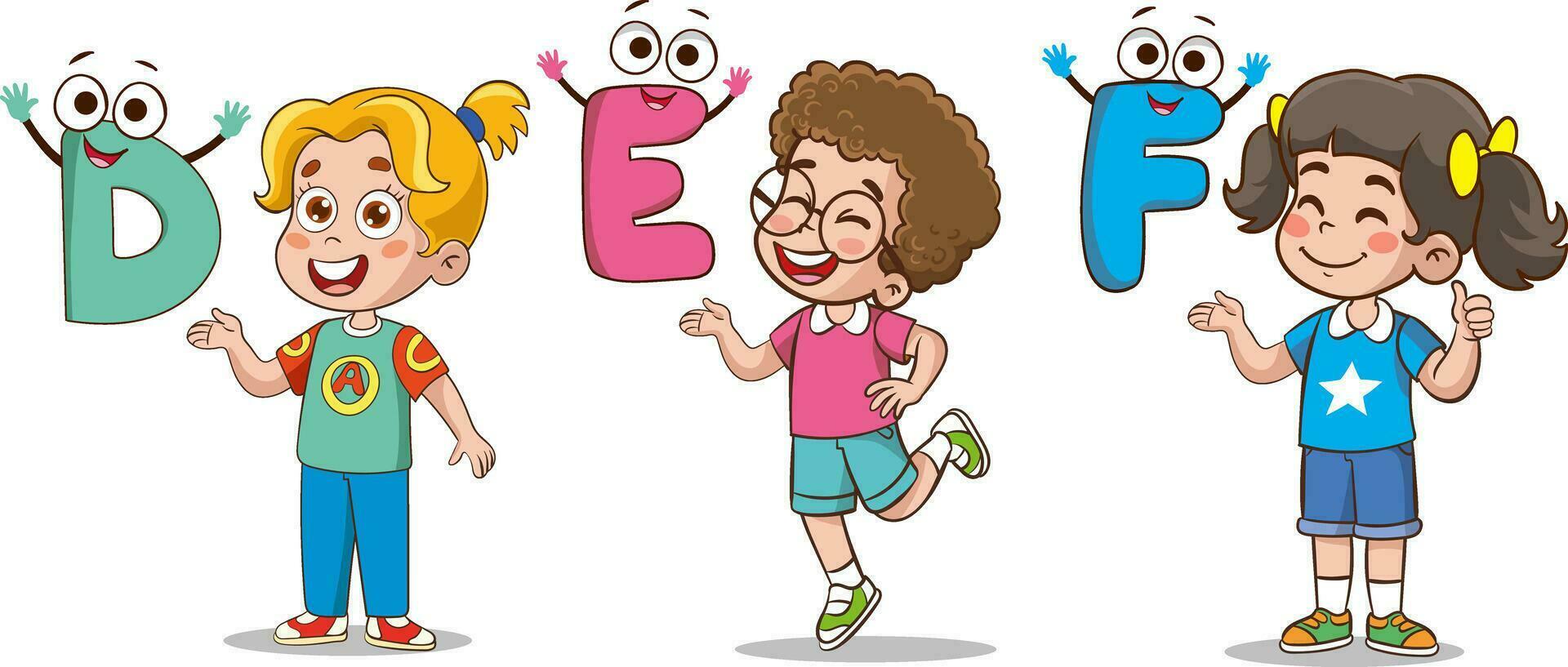 Education Concept and literacy learning vector illustration with Cartoon Characters.alphabet learning.