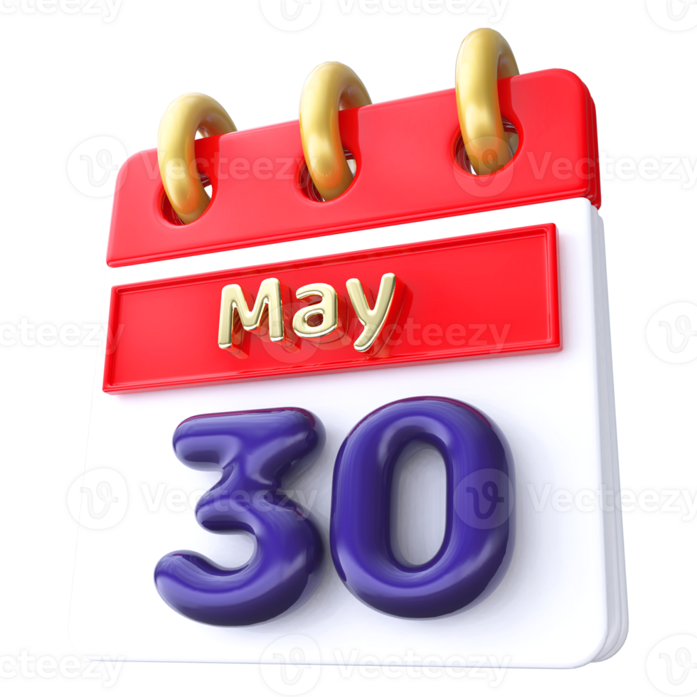 May 30th Calendar 3D Render png