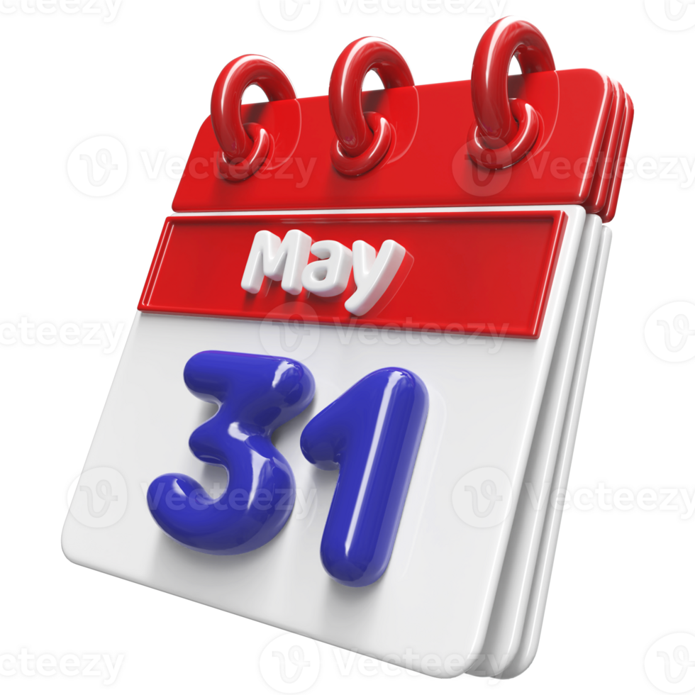 May 31st Calendar 3D Render png