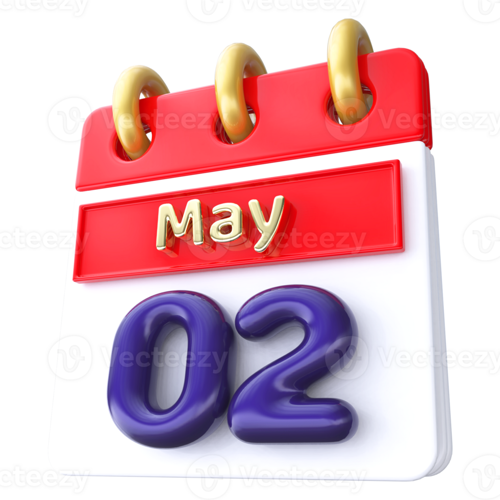 May 2nd Calendar 3D Render png