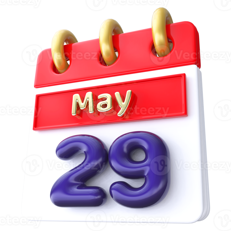 May 29th Calendar 3D Render png