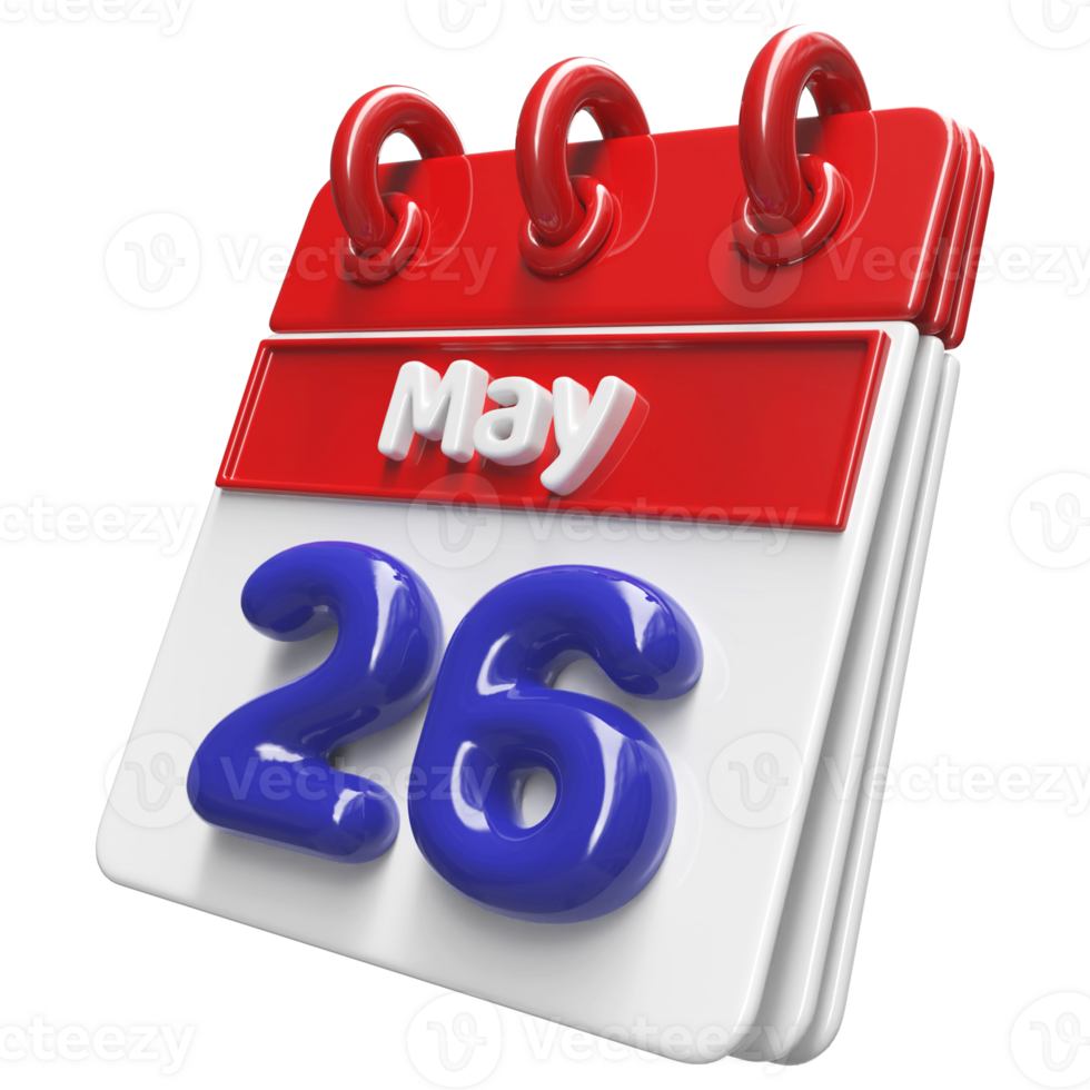 May 26th Calendar 3D Render png