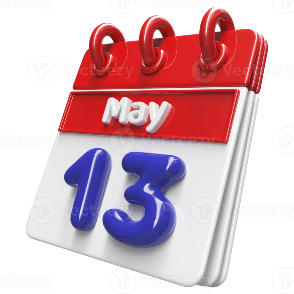 May 13th Calendar 3D Render png