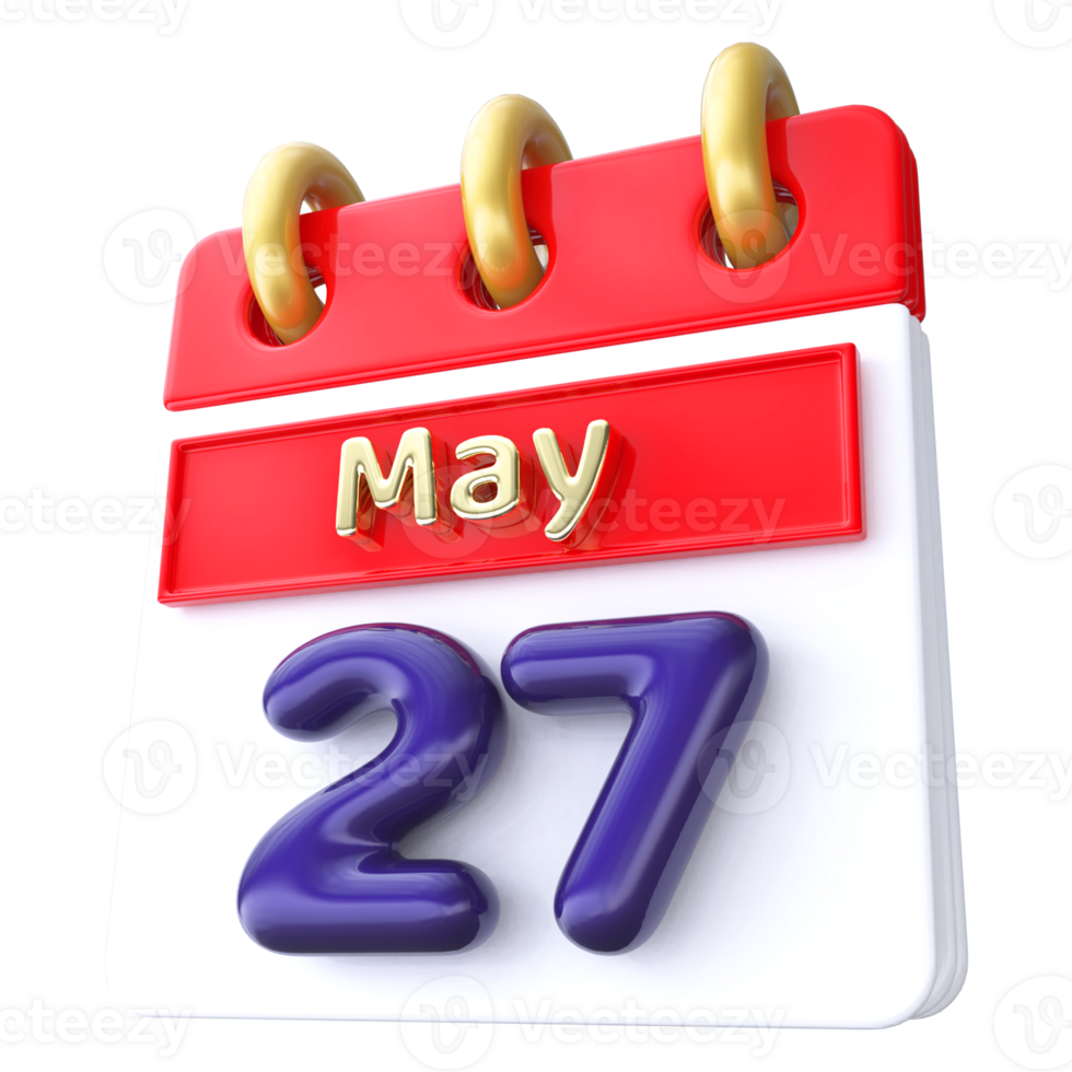 May 27th Calendar 3D Render png