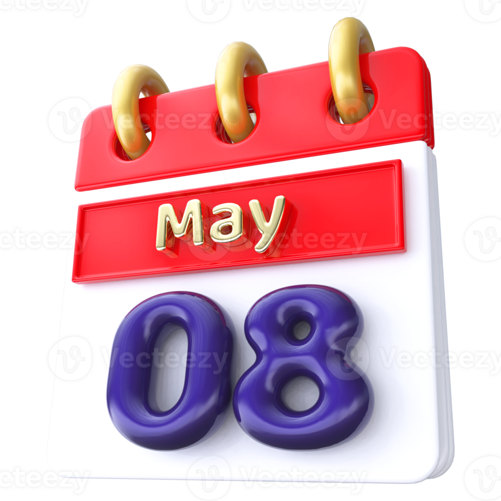 May 8th Calendar 3D Render png