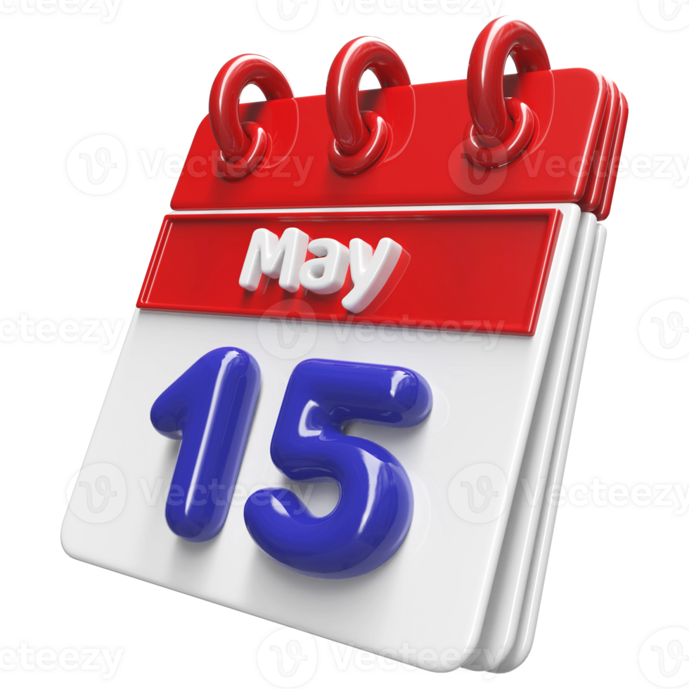 May 15th Calendar 3D Render png
