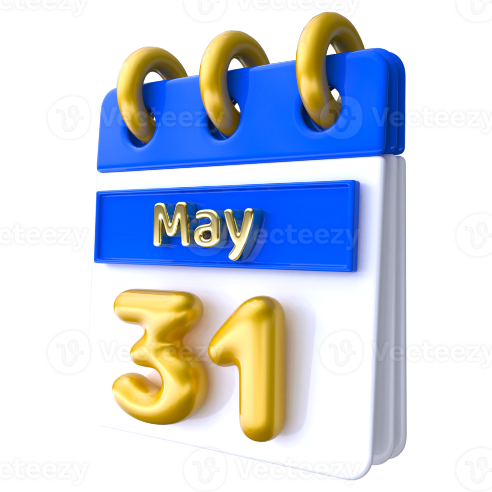 May 31st Calendar 3D Render png