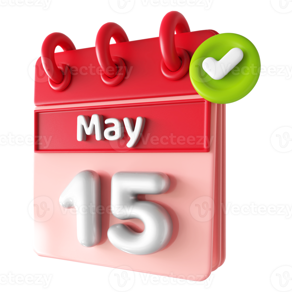 Maj 15:e kalender 3d med kolla upp mark ikon png